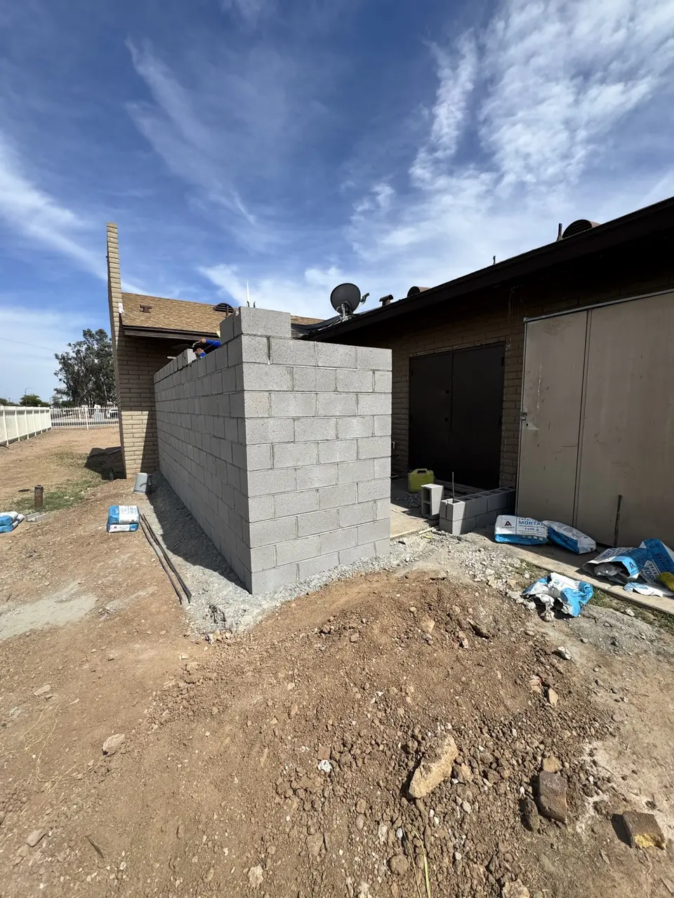 New CMU enclosure wall under construction in Phoenix Arizona