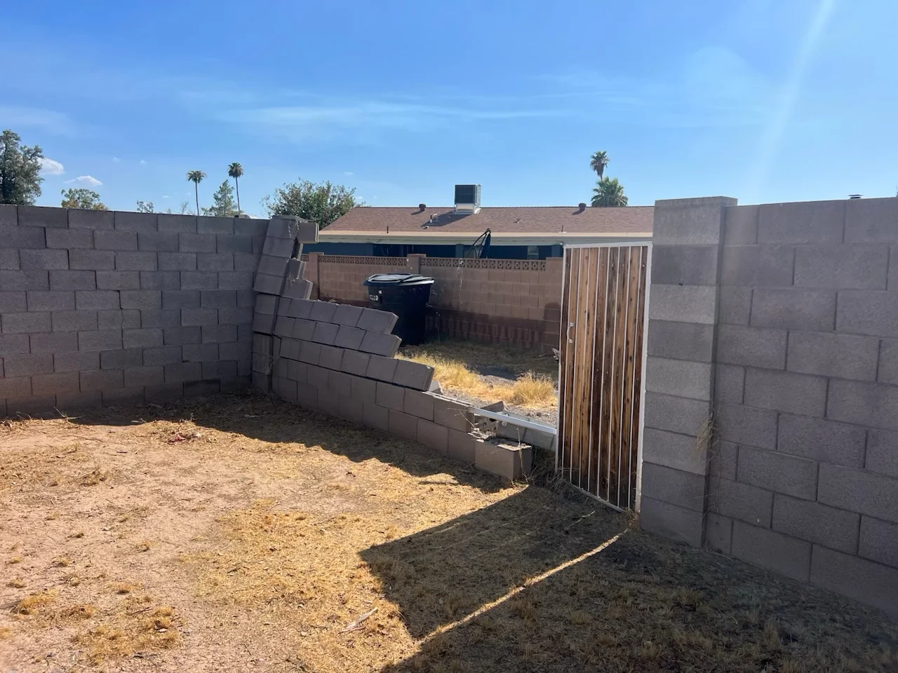 Before Collapsed Block Wall Repair in Mesa, AZ