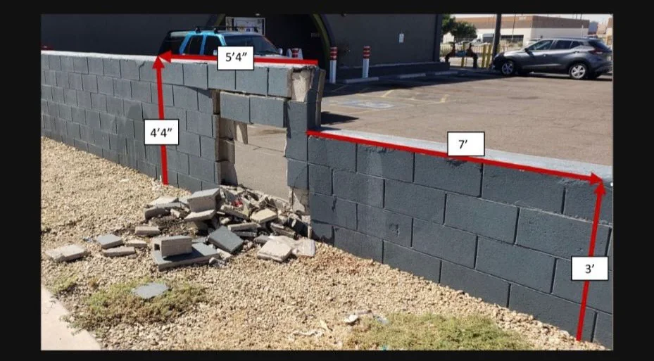 Before Vehicle Damage Block Wall Repair in Phoenix, AZ